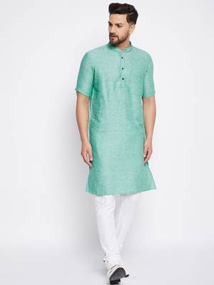 Green plain cotton men-kurtas 1