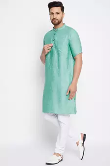 Green plain cotton men-kurtas