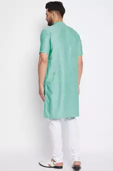 Green plain cotton men-kurtas