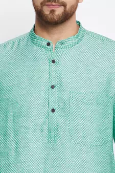 Green plain cotton men-kurtas