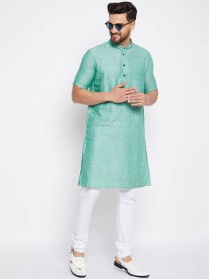 Green plain cotton men-kurtas 5