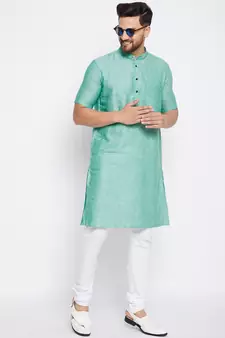 Green plain cotton men-kurtas
