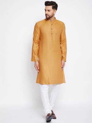 Yellow plain pure viscose men-kurtas 1