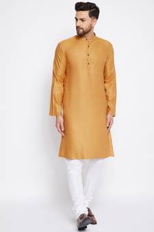 Yellow plain pure viscose men-kurtas