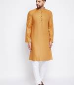 Yellow plain pure viscose men-kurtas