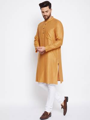 Yellow plain pure viscose men-kurtas 2