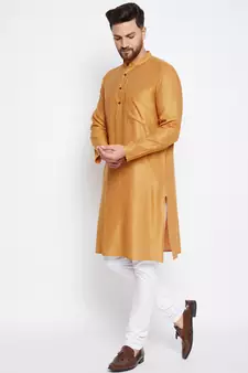 Yellow plain pure viscose men-kurtas
