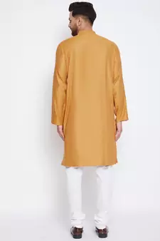 Yellow plain pure viscose men-kurtas