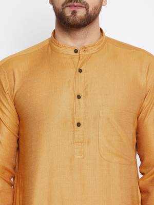 Yellow plain pure viscose men-kurtas 4