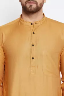 Yellow plain pure viscose men-kurtas