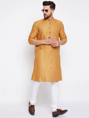 Yellow plain pure viscose men-kurtas 5