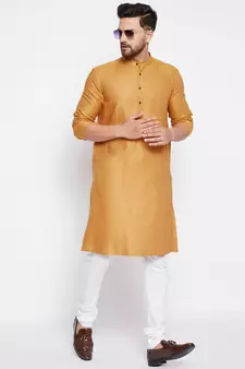 Yellow plain pure viscose men-kurtas