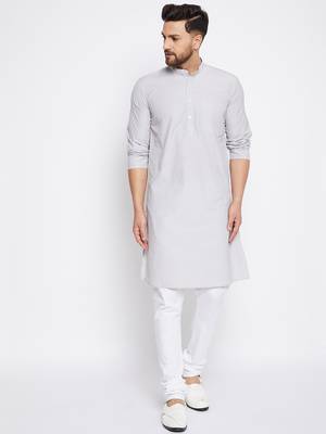 Grey plain cotton men-kurtas 1