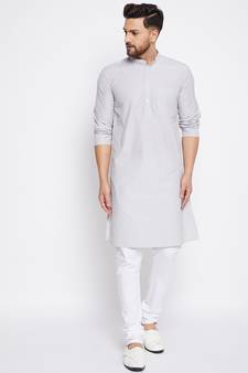 Grey plain cotton men-kurtas