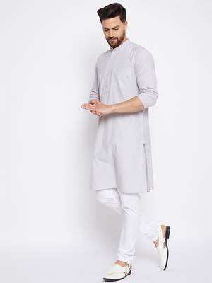 Grey plain cotton men-kurtas 2