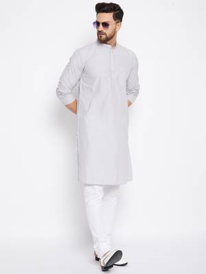 Grey plain cotton men-kurtas 5