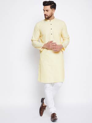 Yellow plain cotton men-kurtas 1