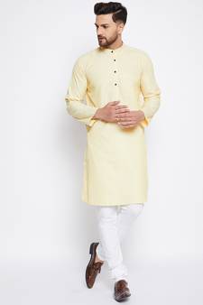 Yellow plain cotton men-kurtas