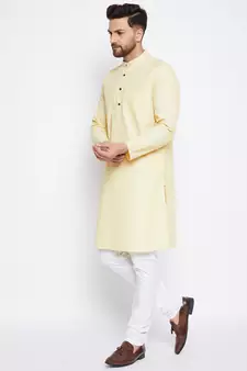 Yellow plain cotton men-kurtas