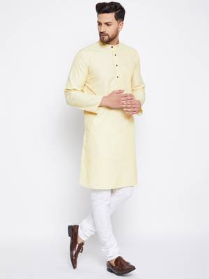 Yellow plain cotton men-kurtas 5
