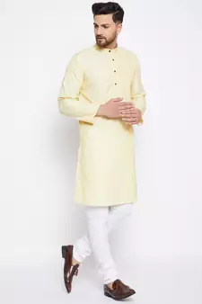 Yellow plain cotton men-kurtas