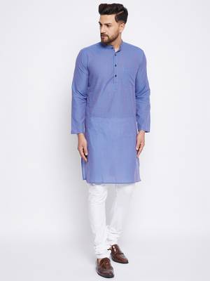 Blue plain cotton men-kurtas 1