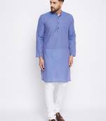 Blue plain cotton men-kurtas