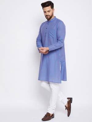 Blue plain cotton men-kurtas 3