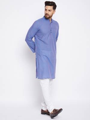 Blue plain cotton men-kurtas 4