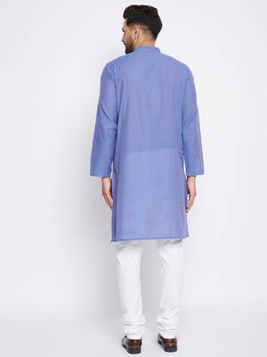 Blue plain cotton men-kurtas 5