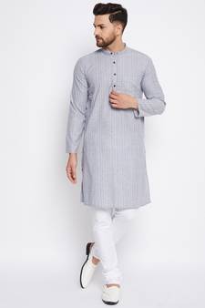 Grey plain cotton men-kurtas