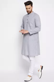 Grey plain cotton men-kurtas