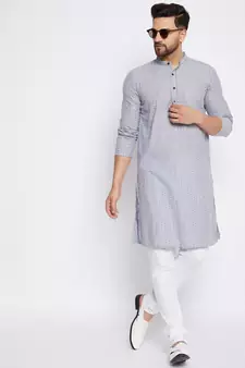 Grey plain cotton men-kurtas