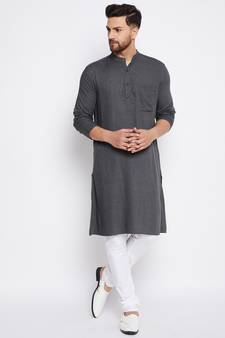 Grey plain cotton men-kurtas