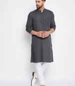 Grey plain cotton men-kurtas