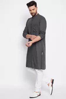 Grey plain cotton men-kurtas