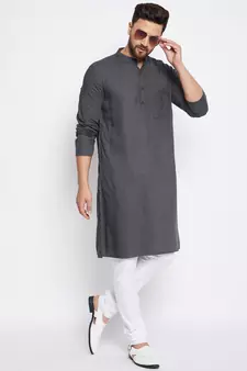 Grey plain cotton men-kurtas