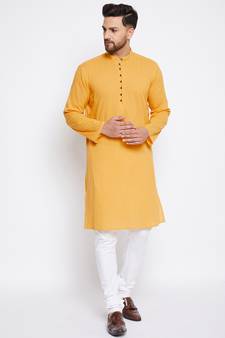 Yellow plain cotton men-kurtas