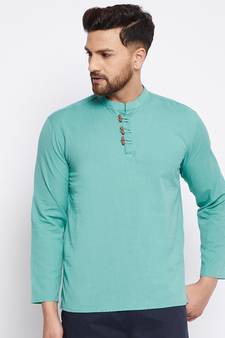 Blue plain cotton men-kurtas