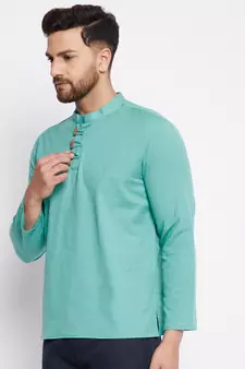 Blue plain cotton men-kurtas