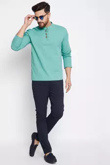 Blue plain cotton men-kurtas