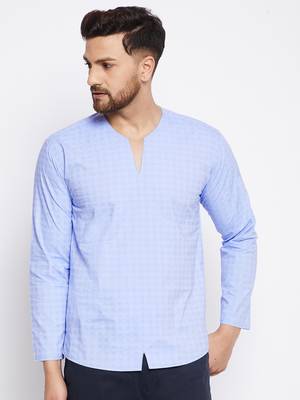 Blue plain cotton men-kurtas 1