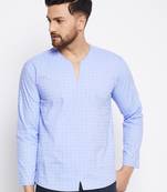 Blue plain cotton men-kurtas