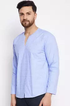 Blue plain cotton men-kurtas