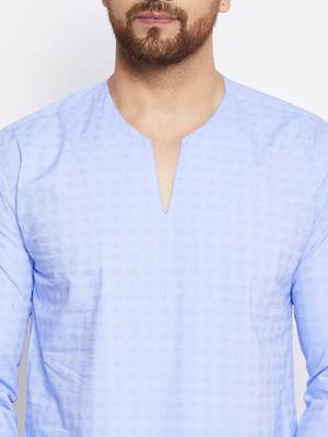 Blue plain cotton men-kurtas 4