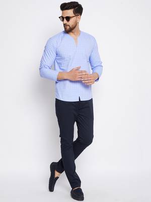Blue plain cotton men-kurtas 5