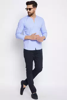 Blue plain cotton men-kurtas