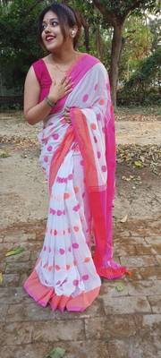 Awesome Ball Buta Khadi Cotton Handloom Saree with Running Blouse Piece 1