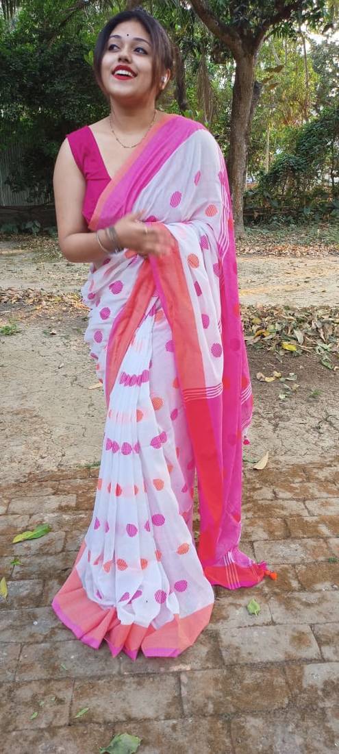 Awesome Ball Buta Khadi Cotton Handloom Saree with Running Blouse Piece