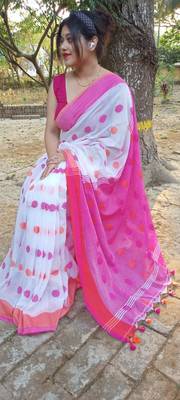 Awesome Ball Buta Khadi Cotton Handloom Saree with Running Blouse Piece 3